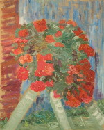  Rote Blumen- Öl auf Malpappe - 40x50 cm