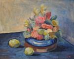 Blumen mit Zitronen - Öl auf Malpappe - 40x50 cm