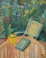 Gartenidyll mit Buch - Öl auf Malmappe - 40x50 cm