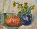 Kürbis und Blume - Öl auf Malmappe - 40x50 cm
